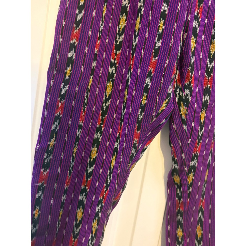 Purple Ikat Print Pants Bohemian Lightweight Elastic Waist Trousers OS - Picture 5 of 5